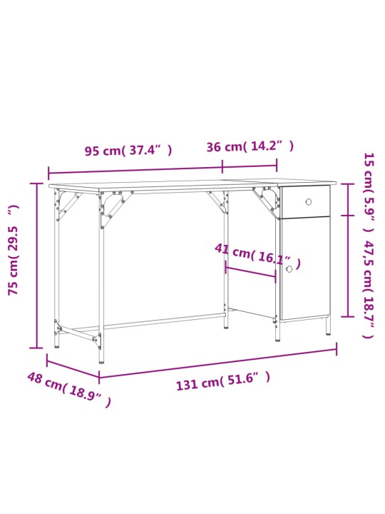 Tietokonepöytä musta 131x48x75 cm tekninen puu