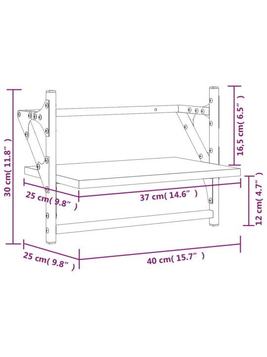 Seinähyllyt tangoilla 2 kpl musta 40x25x30 cm