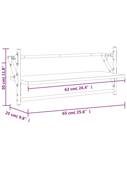 Seinähyllyt tangoilla 2 kpl musta 65x25x30 cm