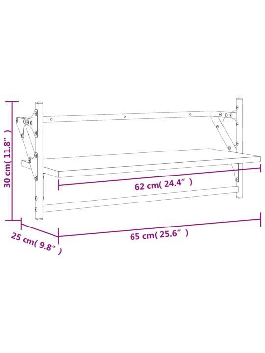 Seinähyllyt tangoilla 2 kpl harmaa Sonoma 65x25x30 cm