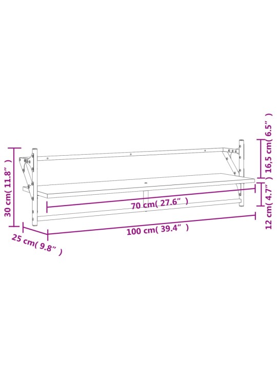 Seinähyllyt tangoilla 2 kpl musta 100x25x30 cm