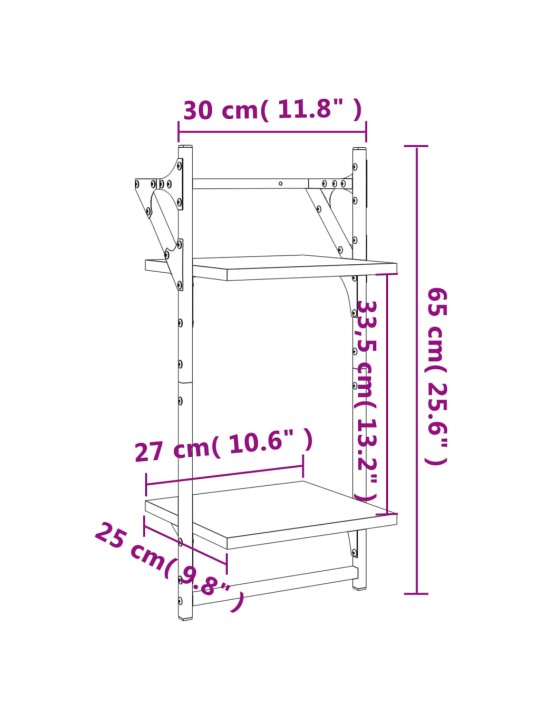 Seinähyllyt tangoilla 2 tasoa 2 kpl musta 30x25x65 cm