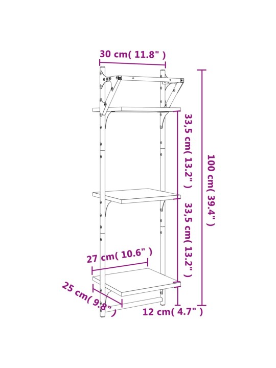 Seinähyllyt tangoilla 3 kerrosta 2 kpl musta 30x25x100 cm