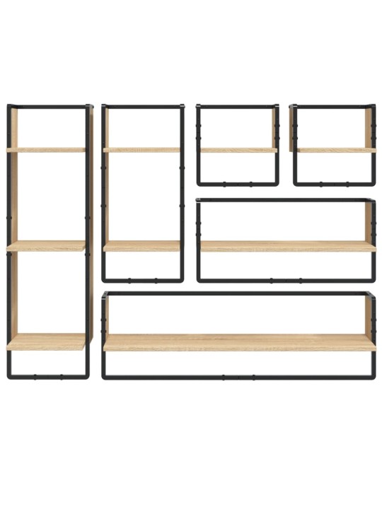 6-osainen Seinähyllysarja tangoilla Sonoma-tammi tekninen puu