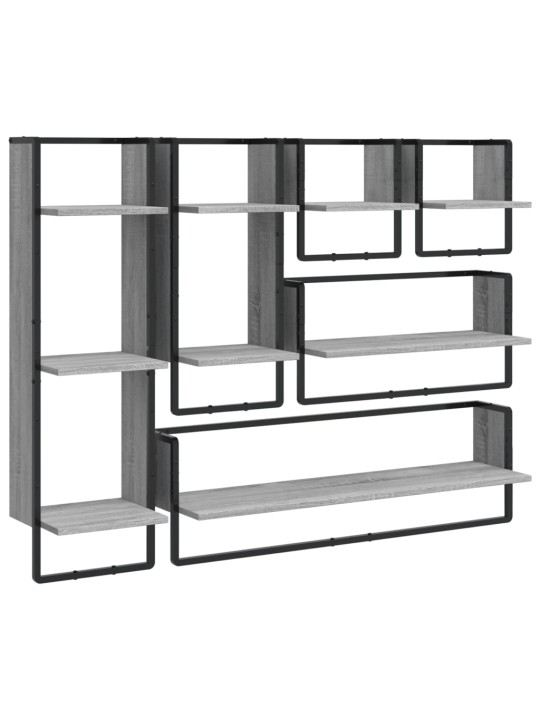 6-osainen Seinähyllysarja tangoilla harmaa Sonoma tekninen puu