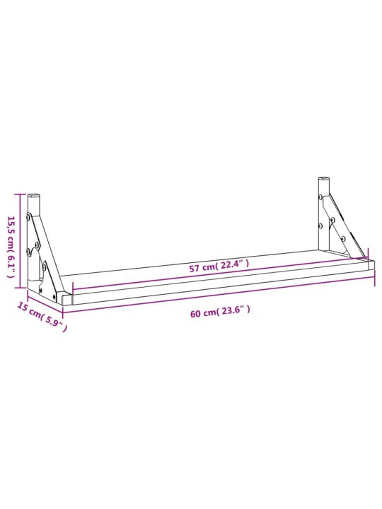 Seinähyllyt 2 kpl musta 60x15x15,5 cm