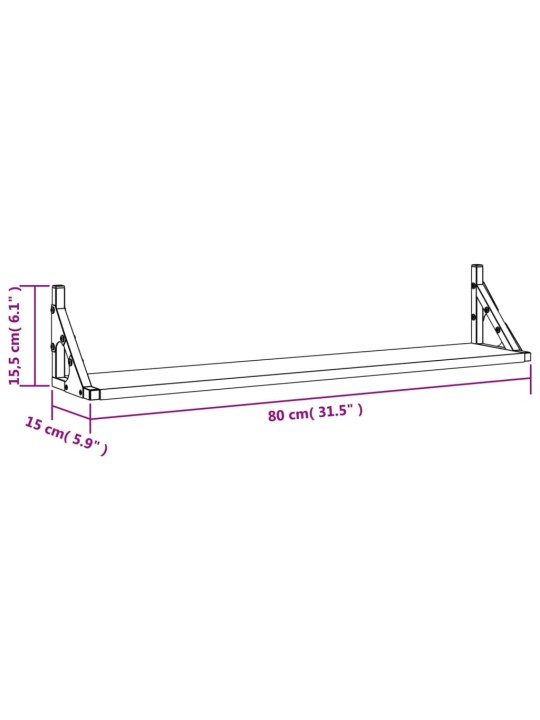 Seinähyllyt 2 kpl musta 80x15x15,5 cm tekninen puu