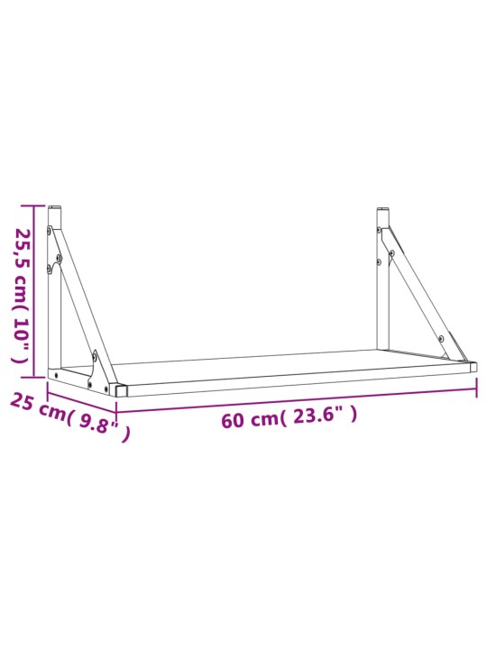 Seinähyllyt 2 kpl musta 60x25x25,5 cm tekninen puu