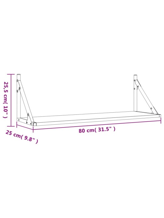 Seinähyllyt 2 kpl musta 80x25x25,5 cm tekninen puu