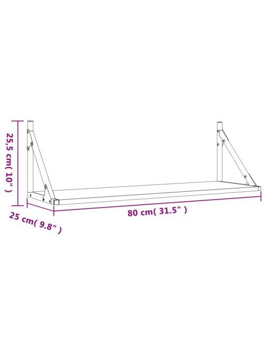 Seinähyllyt 2 kpl Sonoma-tammi 80x25x25,5 cm tekninen puu