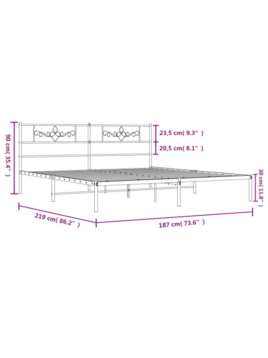 Metallinen sängynrunko päädyllä musta 183x213 cm