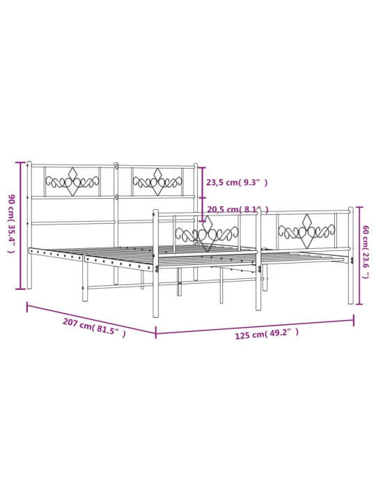 Metallinen sängynrunko päädyillä musta 120x200 cm