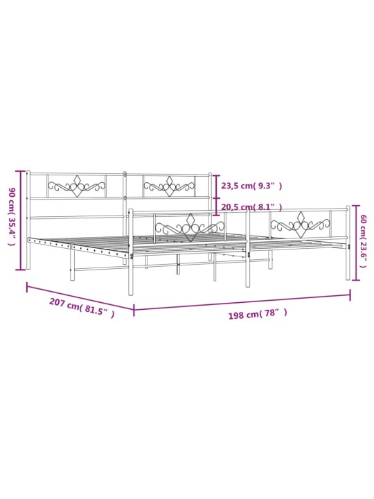 Metallinen sängynrunko päädyillä musta 193x203 cm