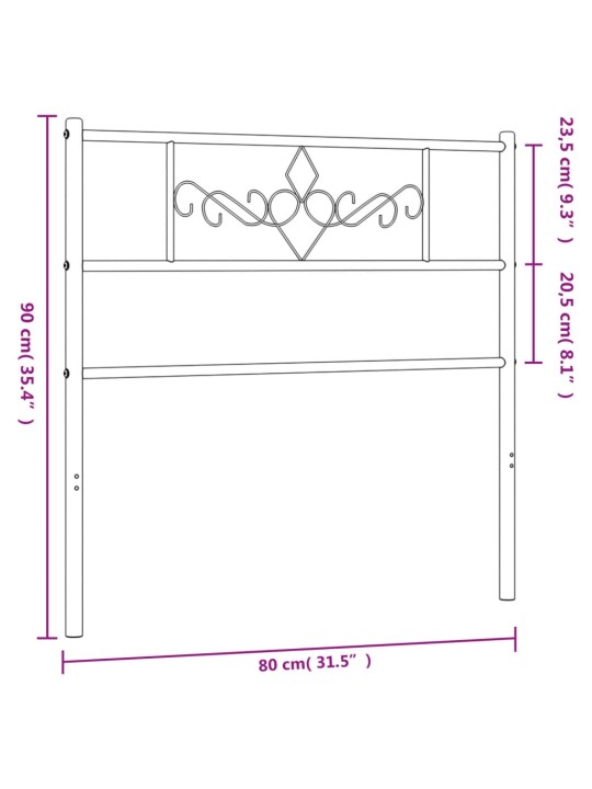 Metallinen sängynpääty musta 75 cm