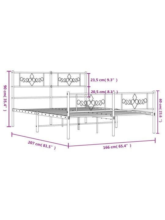 Metallinen sängynrunko päädyillä valkoinen 160x200 cm