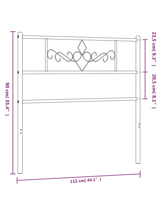 Metallinen sängynpääty valkoinen 107 cm