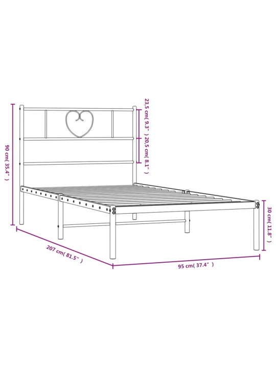 Metallinen sängynrunko päädyllä musta 90x200 cm