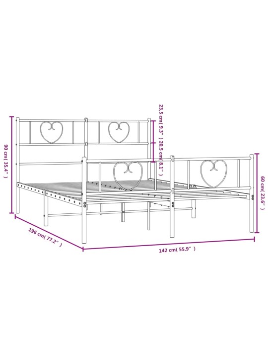 Metallinen sängynrunko päädyillä musta 135x190 cm