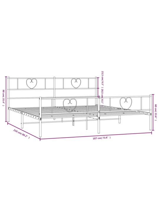 Metallinen sängynrunko päädyillä musta 183x213 cm
