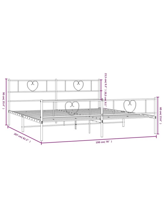 Metallinen sängynrunko päädyillä musta 193x203 cm