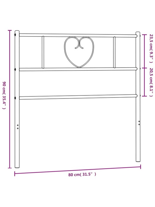 Metallinen sängynpääty musta 75 cm