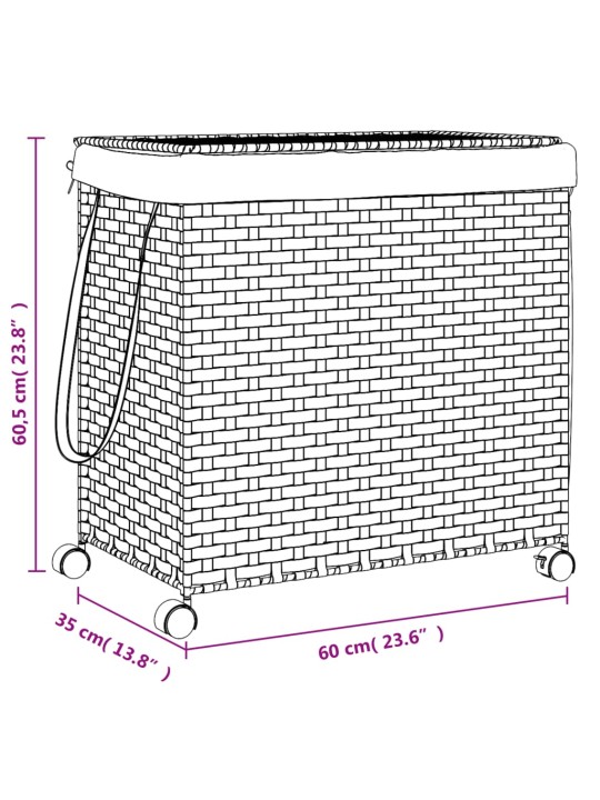 Pyykkikori pyörillä tummanruskea 60x35x60,5 cm rottinki