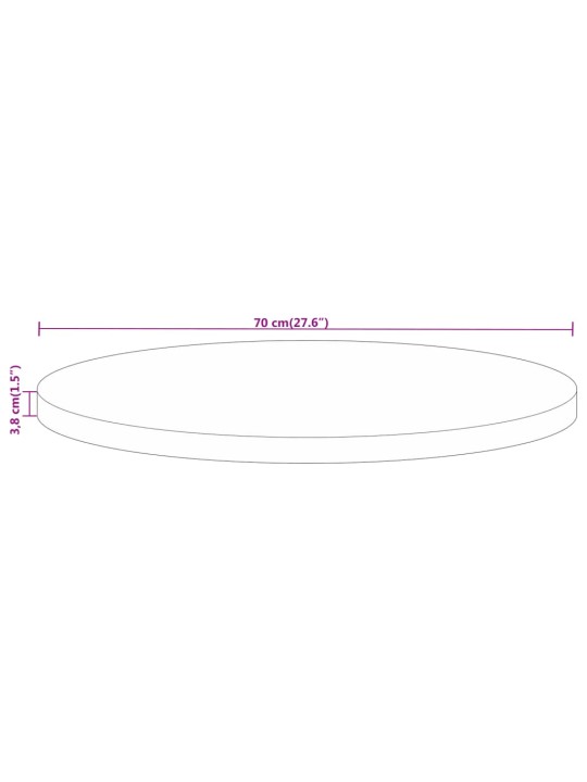 Pöytälevy Ø 70x3,8 cm pyöreä karkea täysi mangopuu