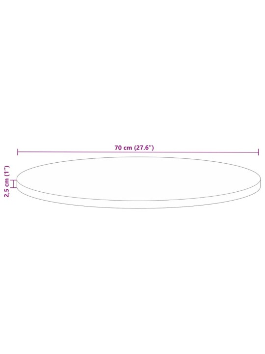 Pöytälevy Ø70x2,5 cm pyöreä kierrätetty täyspuu