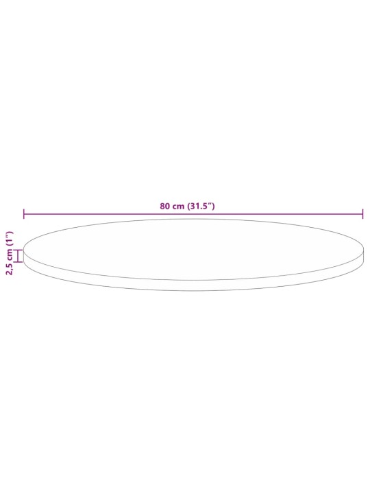 Pöytälevy Ø 80x2,5 cm pyöreä kierrätetty täyspuu