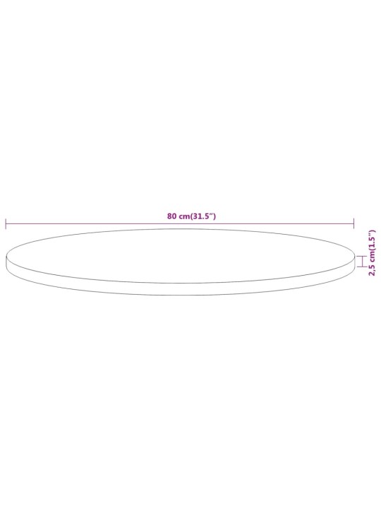 Pöytälevy Ø80x2,5 cm pyöreä täysi akasiapuu