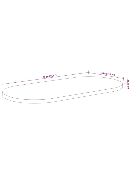 Pöytälevy 80x40x2,5 cm ovaali täysi akasiapuu