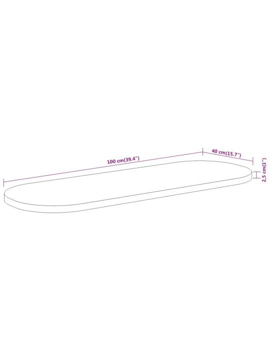 Pöytälevy 100x40x2,5 cm ovaali täysi akasiapuu