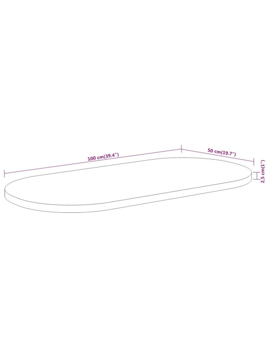 Pöytälevy 100x50x2,5 cm ovaali täysi akasiapuu