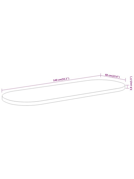 Pöytälevy 140x60x3,8 cm ovaali täysi akasiapuu