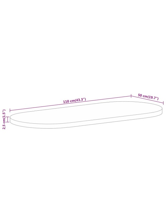 Pöytälevy 110x50x2,5 cm ovaali täysi karkea mangopuu