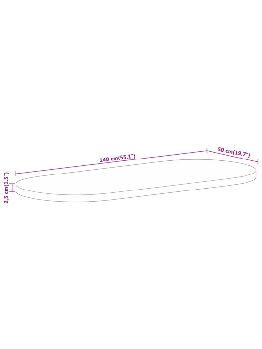 Pöytälevy 140x50x2,5 cm ovaali täysi karkea mangopuu
