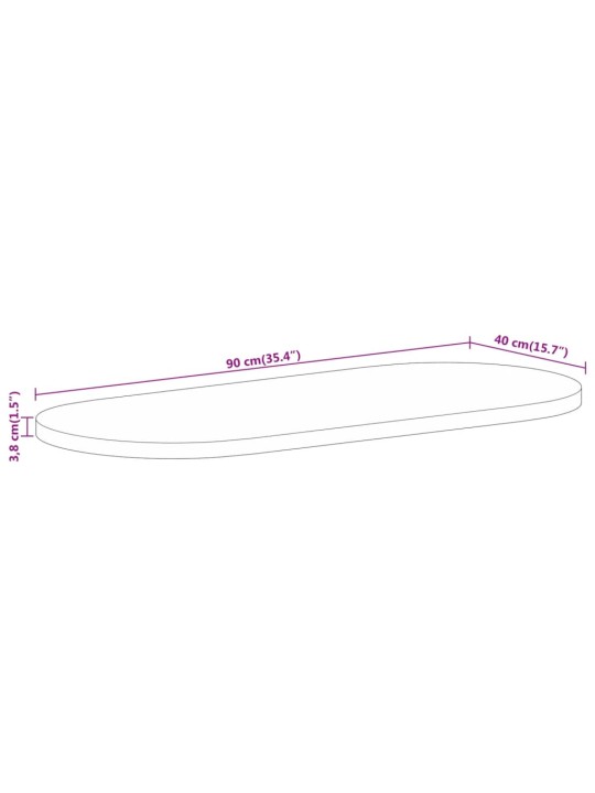 Pöytälevy 90x40x3,8 cm ovaali täysi karkea mangopuu
