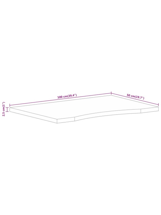 Pöytälevy kaarella 100x50x2,5 cm täysi karkea mangopuu