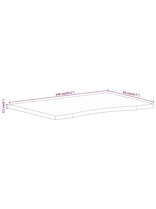 Pöytälevy kaarella 140x50x2,5 cm ovaali täysi karkea mangopuu