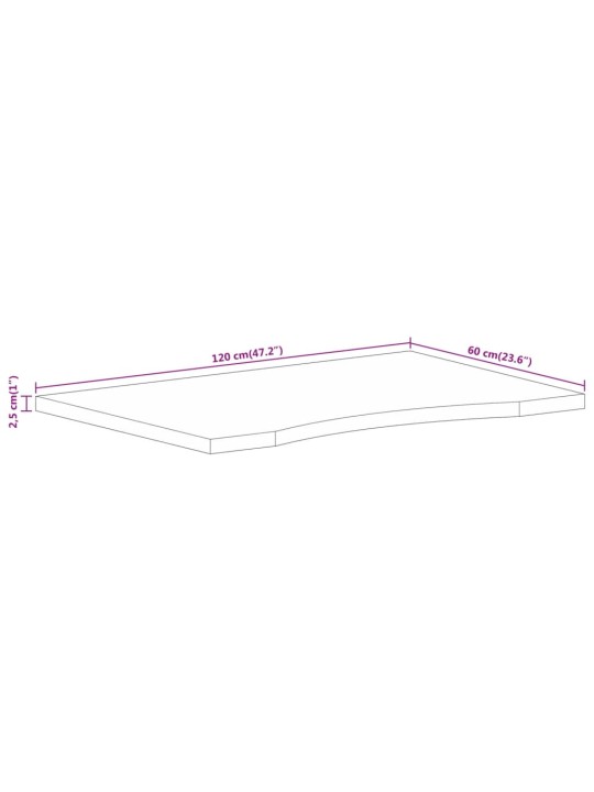 Pöytälevy kaarella 120x60x2,5 cm täysi karkea mangopuu