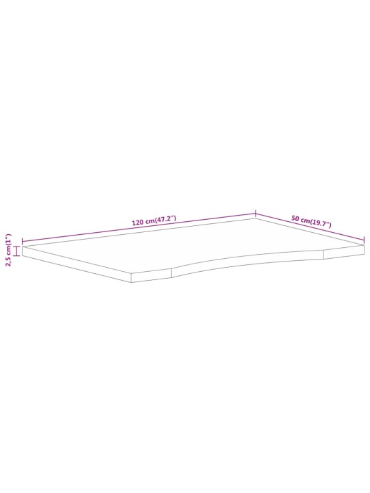 Pöytälevy kaarella 120x50x2,5 cm täysi karkea mangopuu