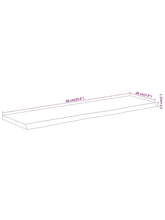 Seinähylly 60x20x2,5 cm suorakaide täysi akasiapuu elävä reuna