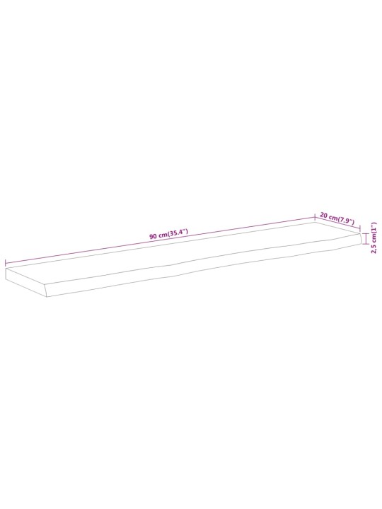 Seinähylly 90x20x2,5 cm suorakaide täysi akasiapuu elävä reuna