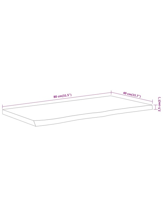 Pöytälevy 80x40x2,5 cm suorakaide täysi akasiapuu elävä reuna