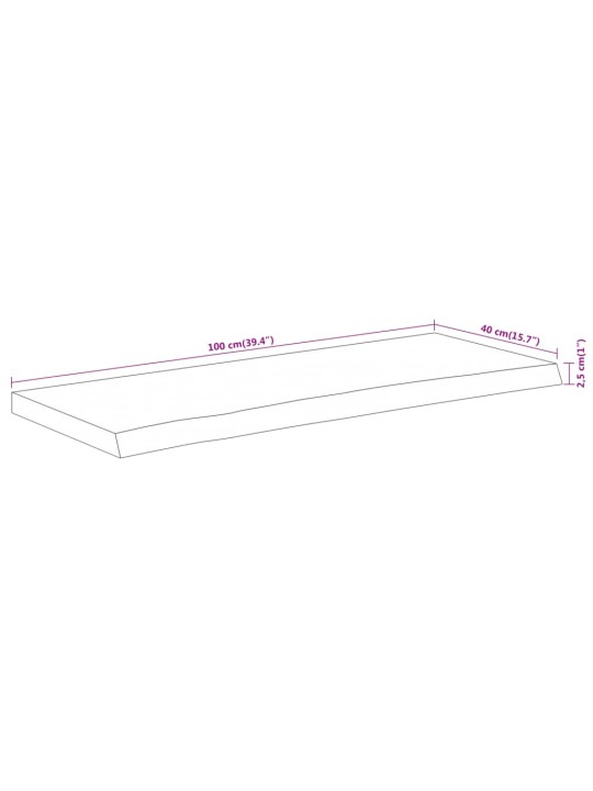 Pöytälevy 100x40x2,5 cm suorakaide täysi akasiapuu elävä reuna