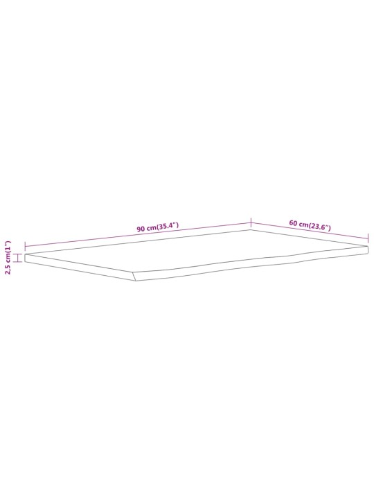 Kylpyhuoneen työtaso 90x60x2,5 cm suorakaide täysi akasiapuu