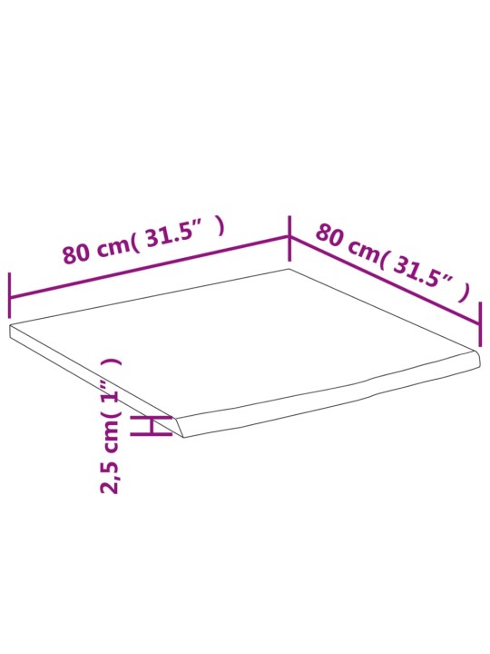 Pöytälevy 80x80x2,5 cm neliö täysi akasiapuu elävä reuna