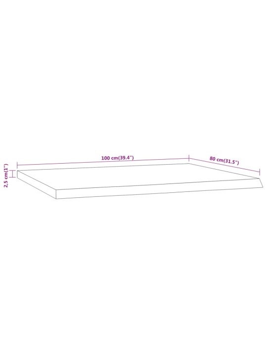 Pöytälevy 100x80x2,5 cm suorakaide täysi akasiapuu elävä reuna