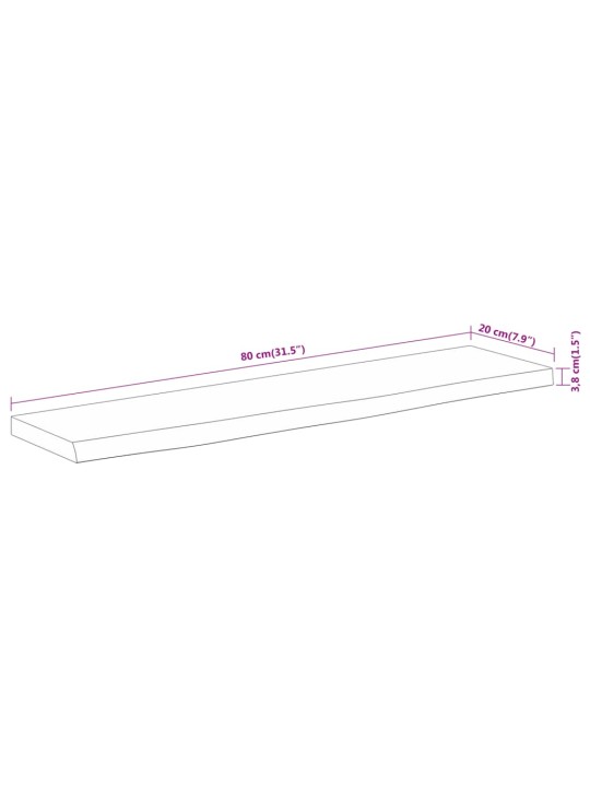 Seinähylly 80x20x3,8 cm suorakaide täysi akasiapuu elävä reuna