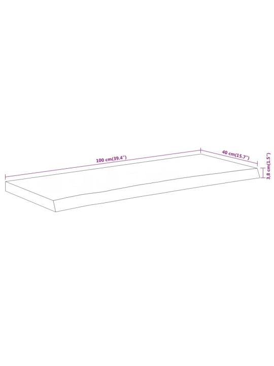 Pöytälevy 100x40x3,8 cm suorakaide täysi akasiapuu elävä reuna